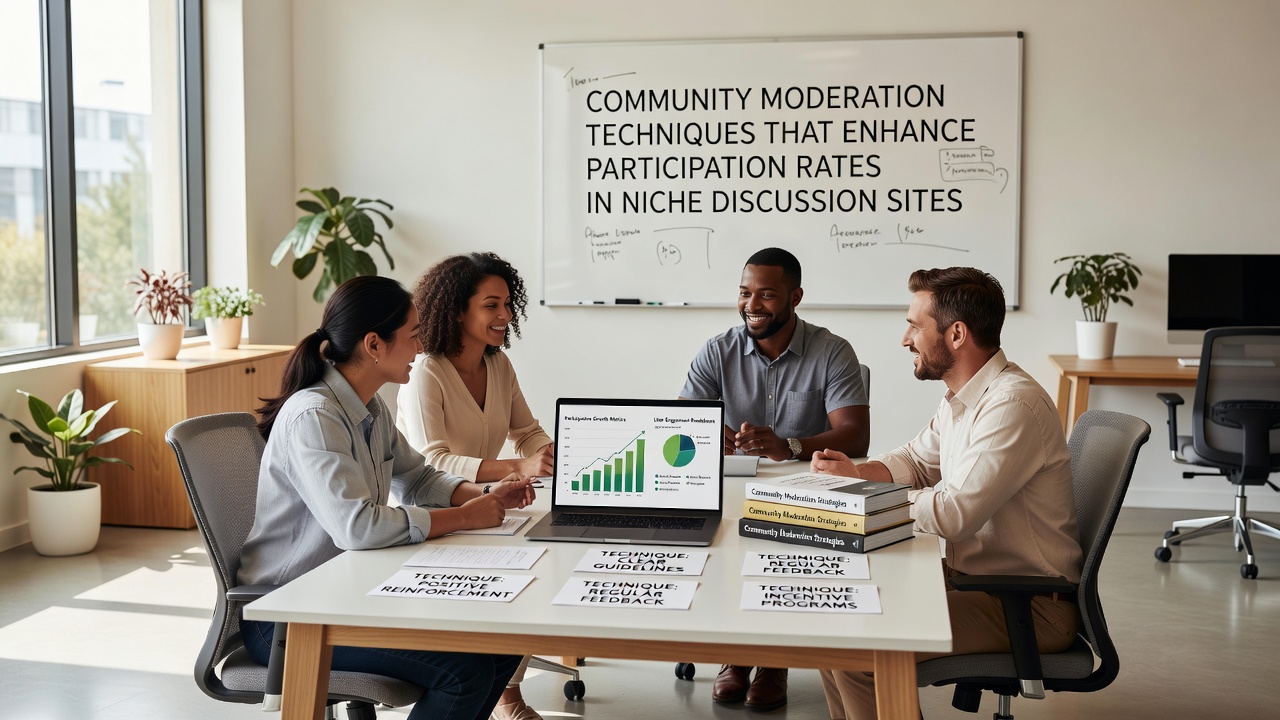 Moderation dashboard interface displaying participation analytics and user engagement trends on a niche forum