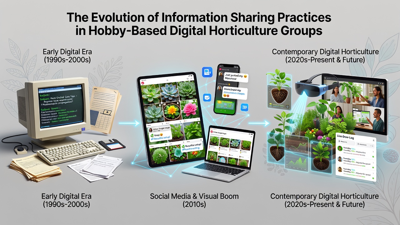 Modern hobby gardeners collaborating via mobile apps and shared databases for real-time plant identification and care advice